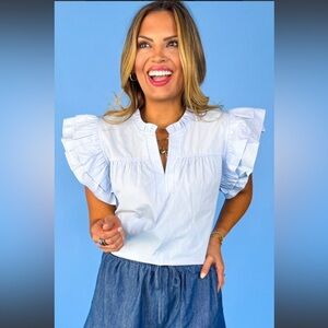Blue Split Frill Neck Ruffle Layer
Sleeve Top NWT